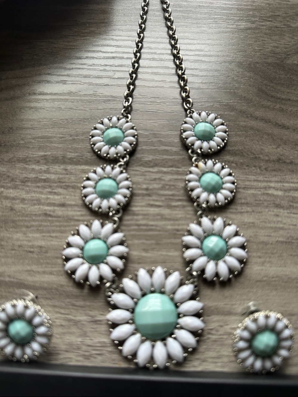Mint & White Floral Statement Necklace and Earring Set - Women Jewelry - Picture 2 of 4